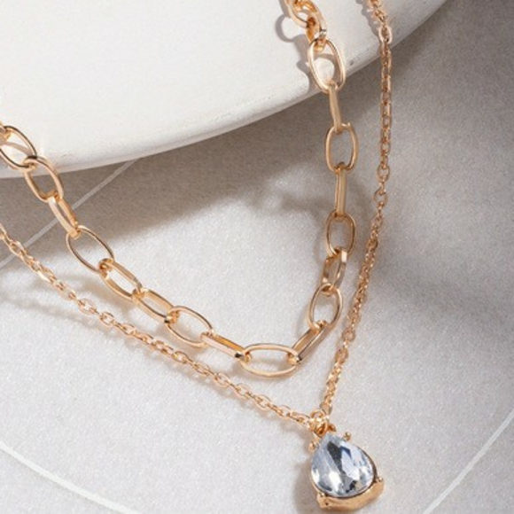 Multilayer Vintage Teardrop Rhinestone Pendant Necklace - Picture 3 of 6
